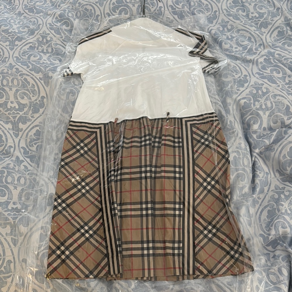 Burberry Checkered Dress with White Top and belt